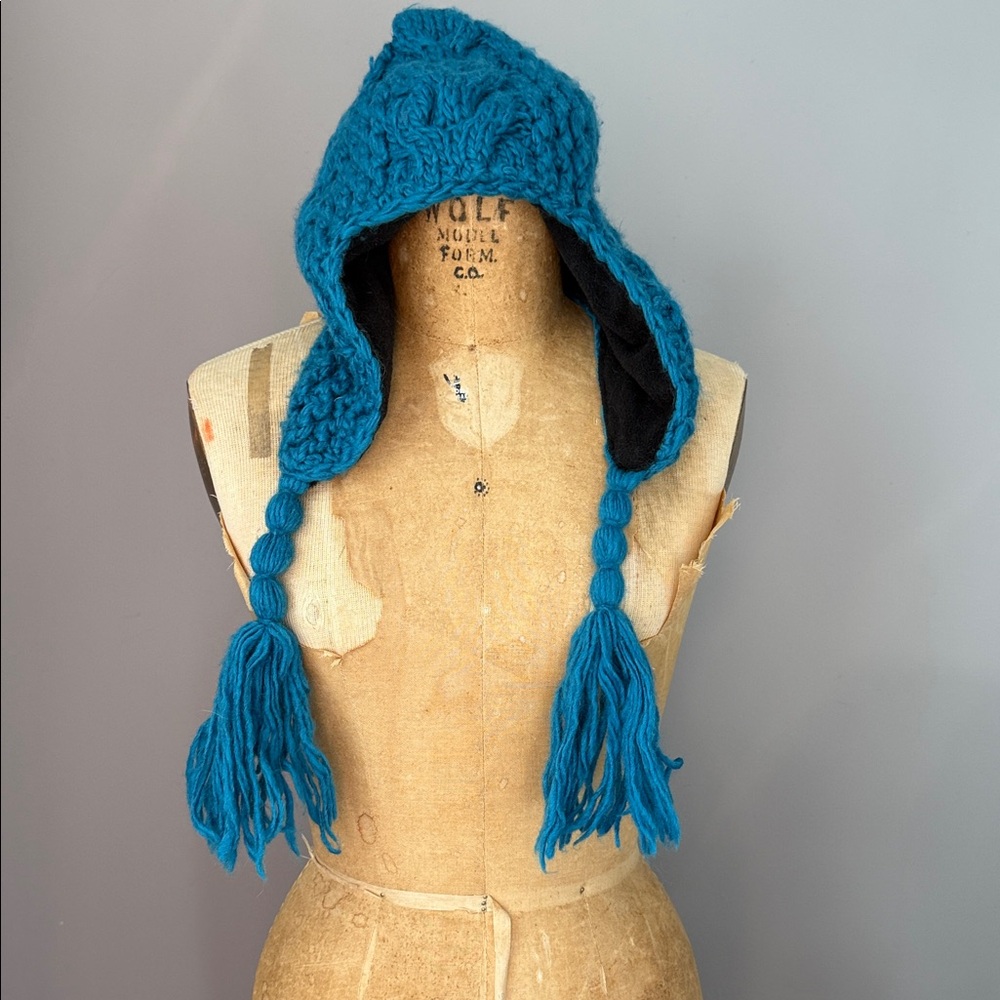 Headwear Blue Knit Cap with Ear Flaps